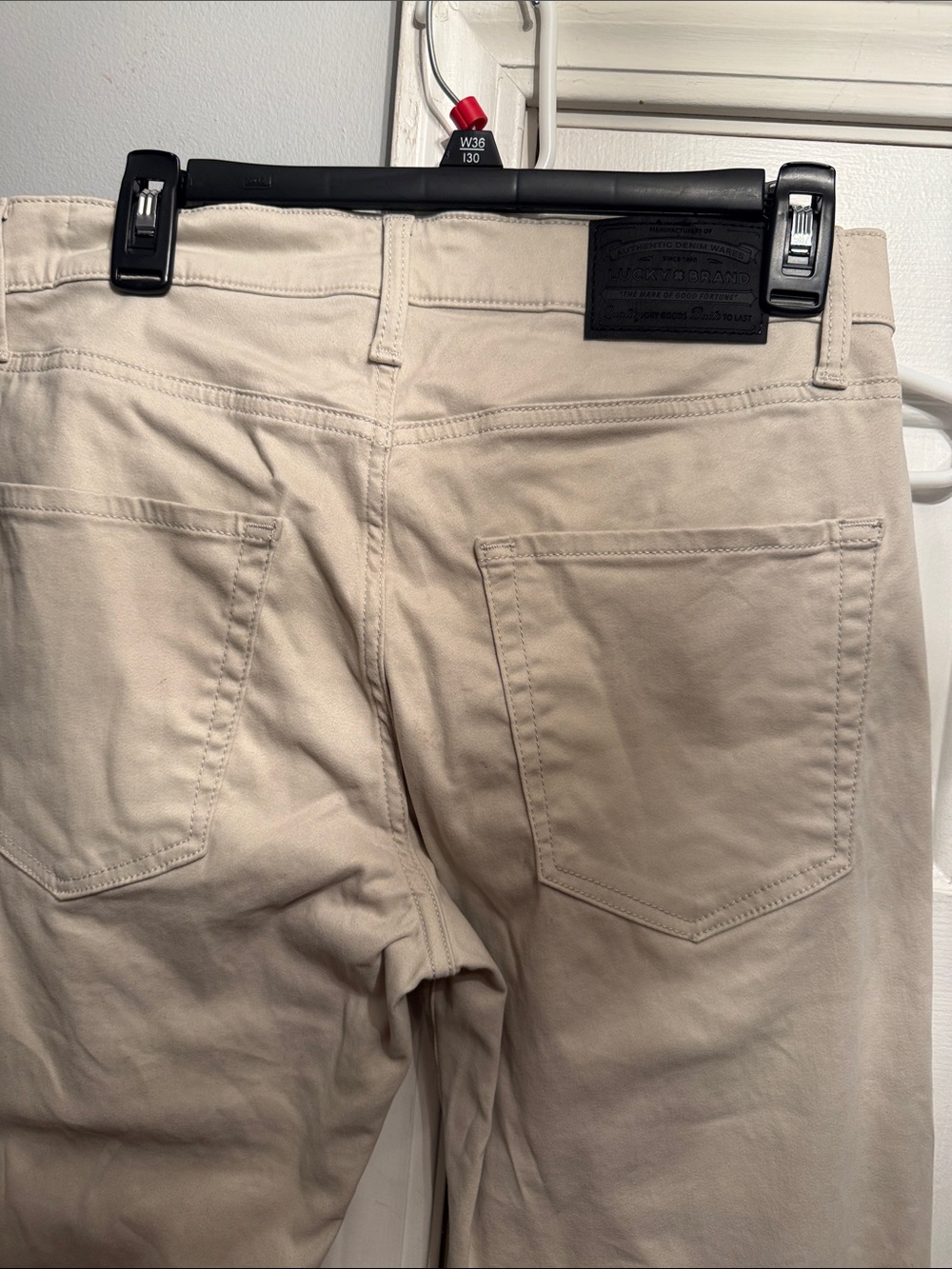 Lucky Brand Beige Casual Pants with Black Leather Patch